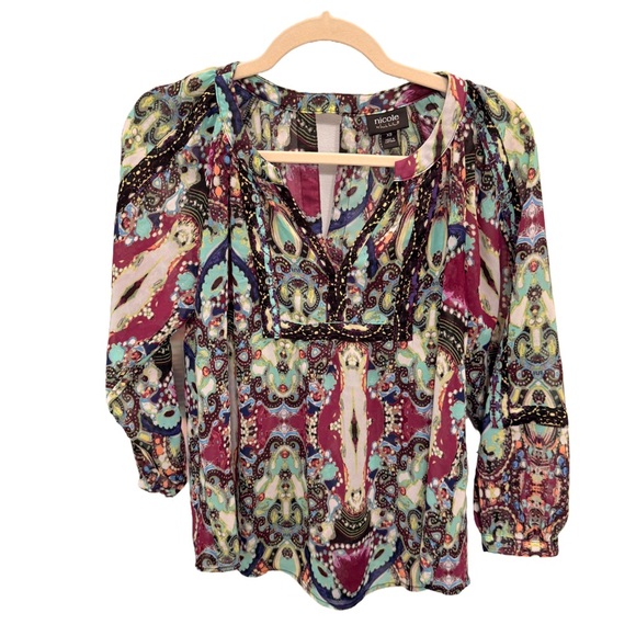 Nicole Miller Multicolored Popover Top - Picture 2 of 5